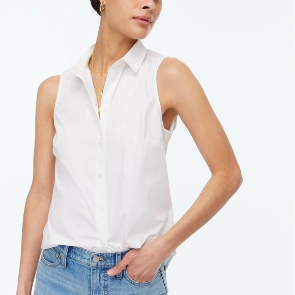 J.Crew Sleeveless cotton poplin shirt in signature fit White Button Up S NWT - Picture 1 of 8